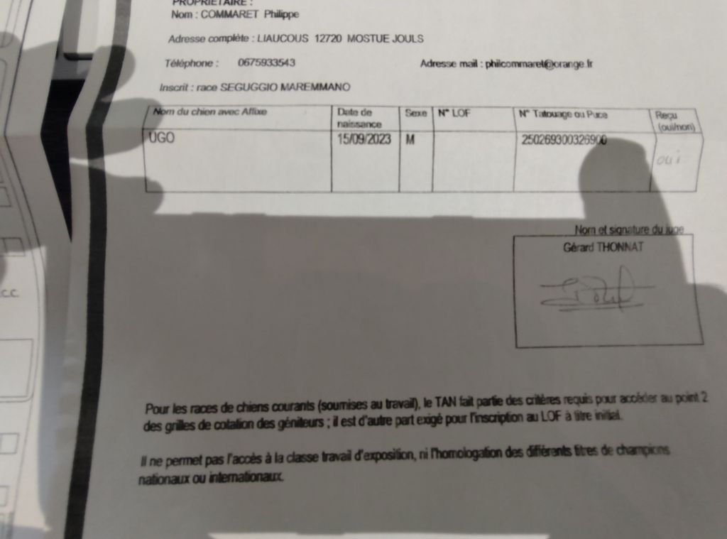 De la dent dure - Ugo est confirmé , et a son TAN ...